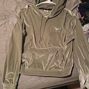 light green velvet PINK hoodie !